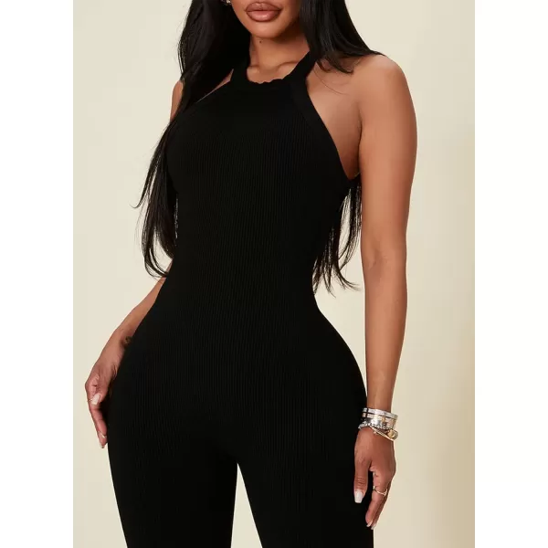 Happy Sailed Womens Halter Bodycon Jumpsuits Summer Sleeveless Tummy Control Long Pants Unitard Bodysuit One Piece Rompers