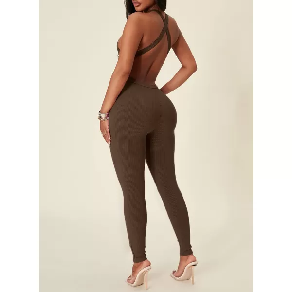 Happy Sailed Womens Halter Bodycon Jumpsuits Summer Sleeveless Tummy Control Long Pants Unitard Bodysuit One Piece Rompers