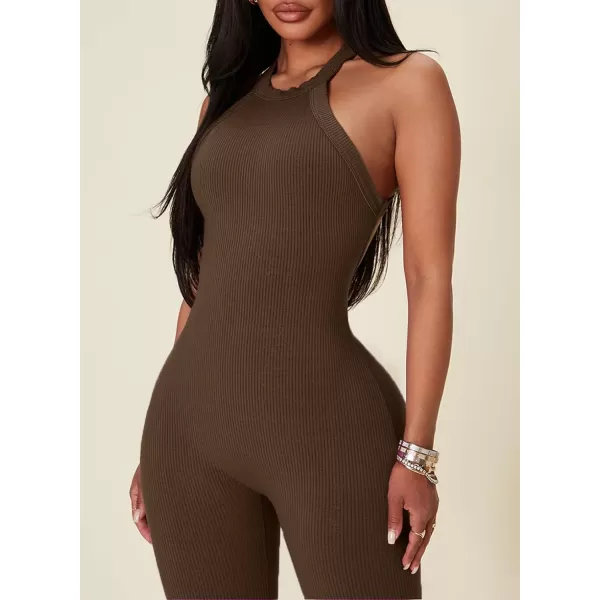 Happy Sailed Womens Halter Bodycon Jumpsuits Summer Sleeveless Tummy Control Long Pants Unitard Bodysuit One Piece Rompers