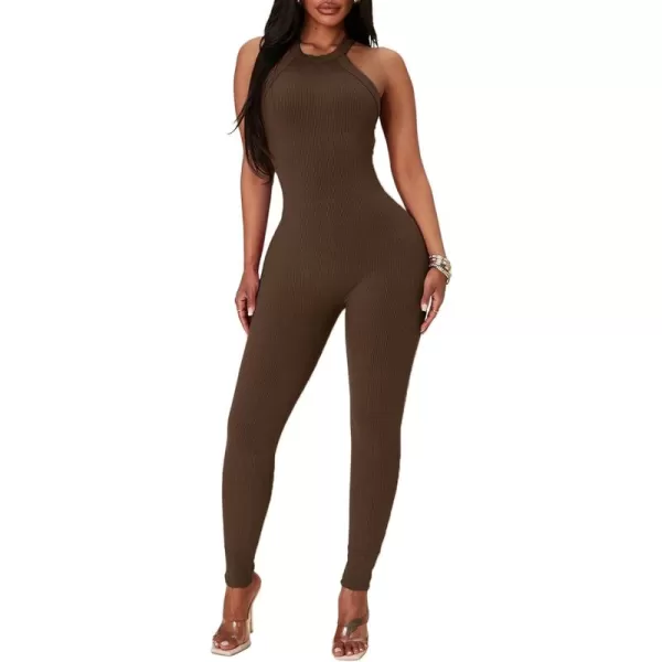 Happy Sailed Womens Halter Bodycon Jumpsuits Summer Sleeveless Tummy Control Long Pants Unitard Bodysuit One Piece Rompers