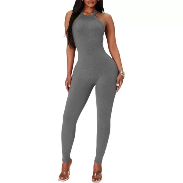 Happy Sailed Womens Halter Bodycon Jumpsuits Summer Sleeveless Tummy Control Long Pants Unitard Bodysuit One Piece Rompers