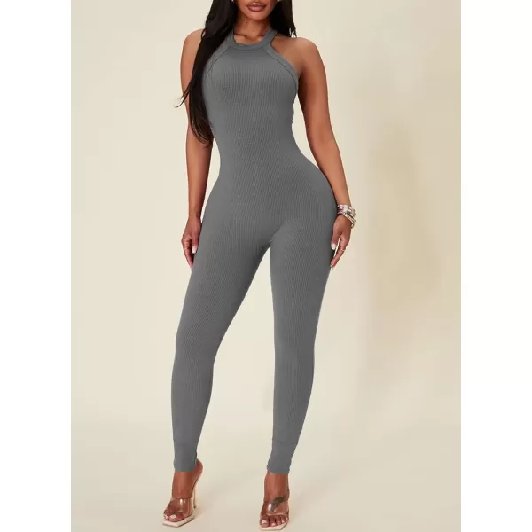 Happy Sailed Womens Halter Bodycon Jumpsuits Summer Sleeveless Tummy Control Long Pants Unitard Bodysuit One Piece Rompers