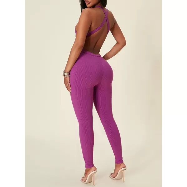 Happy Sailed Womens Halter Bodycon Jumpsuits Summer Sleeveless Tummy Control Long Pants Unitard Bodysuit One Piece Rompers