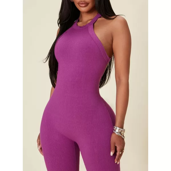 Happy Sailed Womens Halter Bodycon Jumpsuits Summer Sleeveless Tummy Control Long Pants Unitard Bodysuit One Piece Rompers