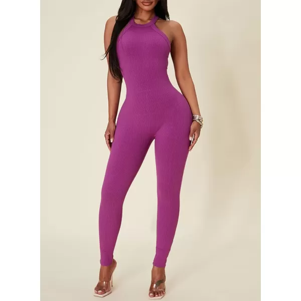 Happy Sailed Womens Halter Bodycon Jumpsuits Summer Sleeveless Tummy Control Long Pants Unitard Bodysuit One Piece Rompers