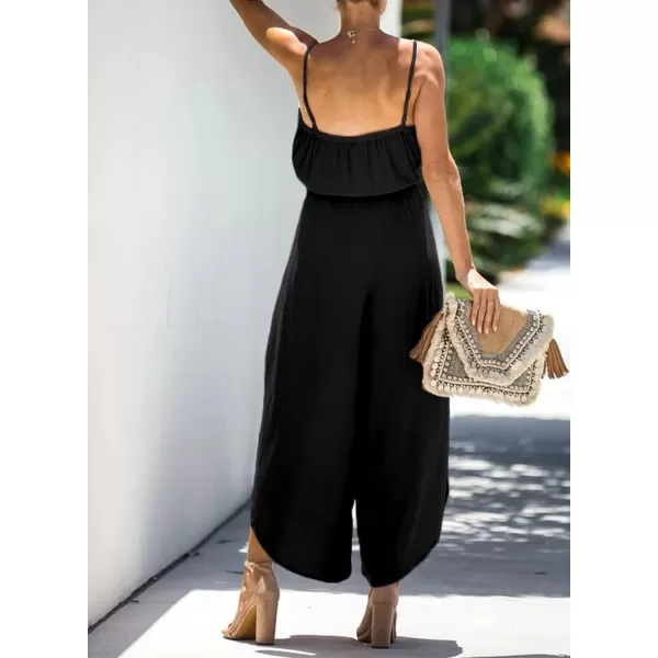 Happy Sailed Womens Jumpsuits Casual Spaghetti Strap Wide Leg Split Belted Jumpsuit Long Pants Romper Summer Outfits 2023