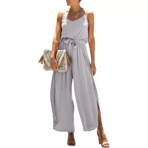 Happy Sailed Womens Jumpsuits Casual Spaghetti Strap Wide Leg Split Belted Jumpsuit Long Pants Romper Summer Outfits 2023