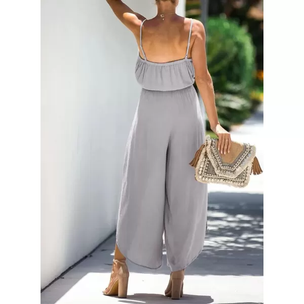 Happy Sailed Womens Jumpsuits Casual Spaghetti Strap Wide Leg Split Belted Jumpsuit Long Pants Romper Summer Outfits 2023