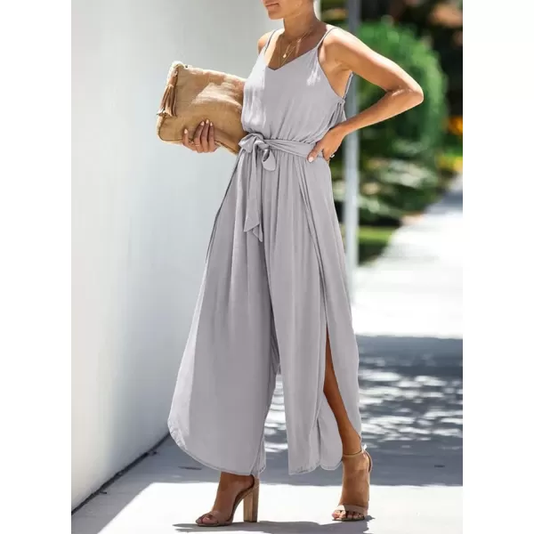 Happy Sailed Womens Jumpsuits Casual Spaghetti Strap Wide Leg Split Belted Jumpsuit Long Pants Romper Summer Outfits 2023