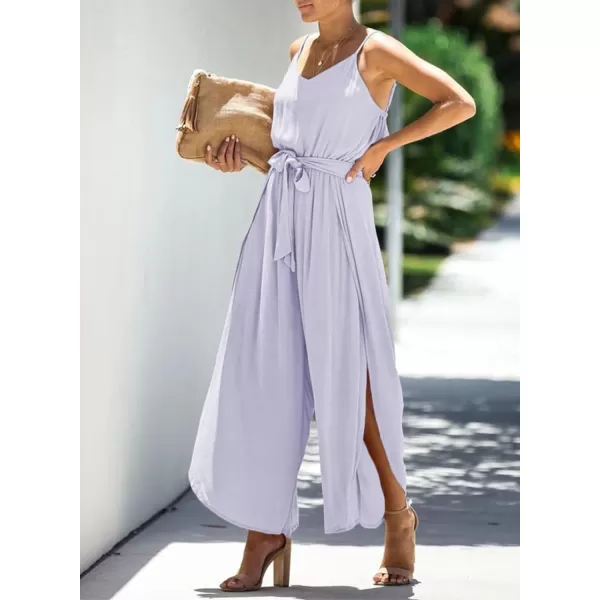 Happy Sailed Womens Jumpsuits Casual Spaghetti Strap Wide Leg Split Belted Jumpsuit Long Pants Romper Summer Outfits 2023