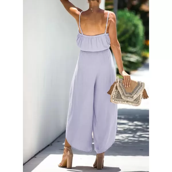 Happy Sailed Womens Jumpsuits Casual Spaghetti Strap Wide Leg Split Belted Jumpsuit Long Pants Romper Summer Outfits 2023