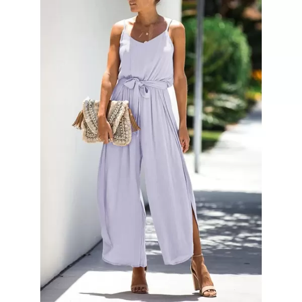 Happy Sailed Womens Jumpsuits Casual Spaghetti Strap Wide Leg Split Belted Jumpsuit Long Pants Romper Summer Outfits 2023