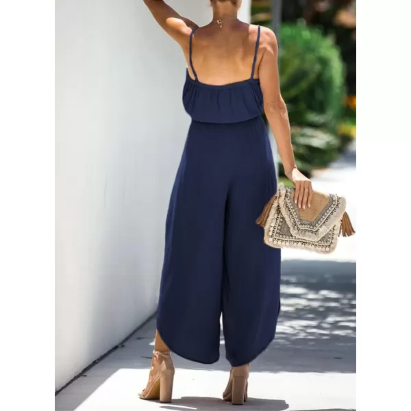 Happy Sailed Womens Jumpsuits Casual Spaghetti Strap Wide Leg Split Belted Jumpsuit Long Pants Romper Summer Outfits 2023