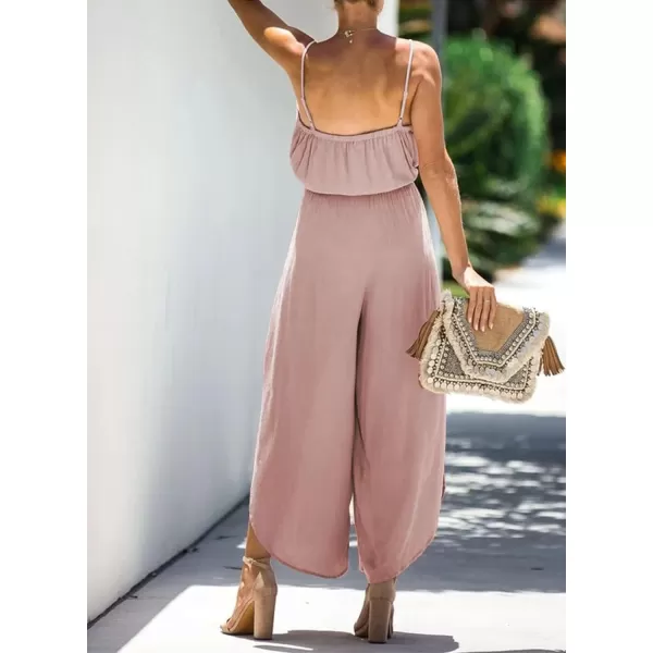 Happy Sailed Womens Jumpsuits Casual Spaghetti Strap Wide Leg Split Belted Jumpsuit Long Pants Romper Summer Outfits 2023
