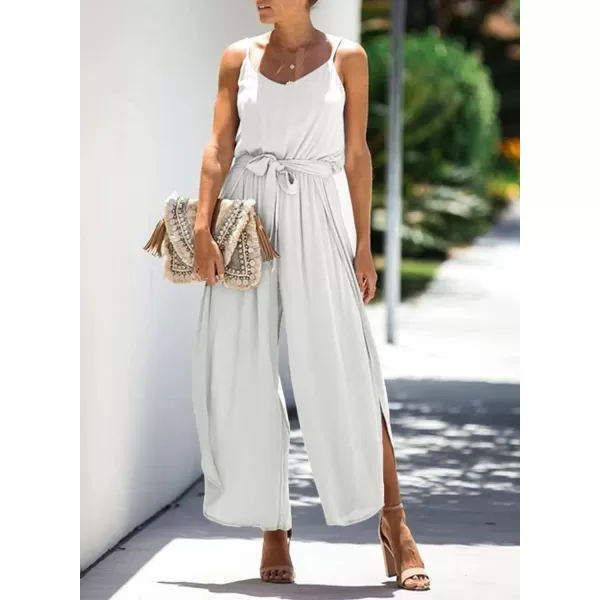 Happy Sailed Womens Jumpsuits Casual Spaghetti Strap Wide Leg Split Belted Jumpsuit Long Pants Romper Summer Outfits 2023
