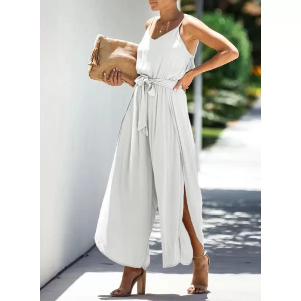 Happy Sailed Womens Jumpsuits Casual Spaghetti Strap Wide Leg Split Belted Jumpsuit Long Pants Romper Summer Outfits 2023