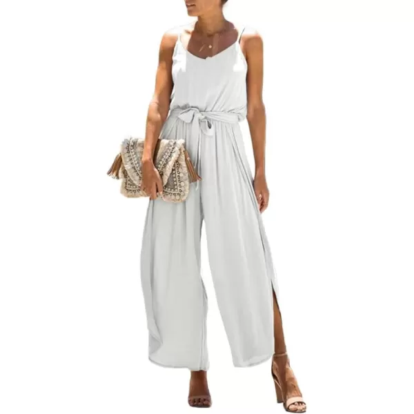 Happy Sailed Womens Jumpsuits Casual Spaghetti Strap Wide Leg Split Belted Jumpsuit Long Pants Romper Summer Outfits 2023