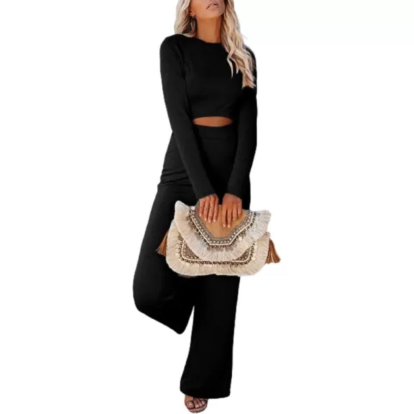 Happy Sailed Womens Jumpsuits Fall Fashion Long Sleeve Cutout High Waist Wide Leg Pants Rompers Jumpsuit
