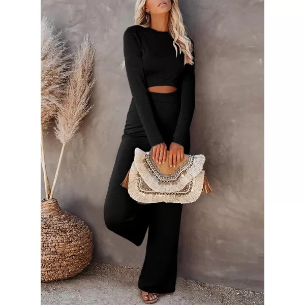 Happy Sailed Womens Jumpsuits Fall Fashion Long Sleeve Cutout High Waist Wide Leg Pants Rompers Jumpsuit