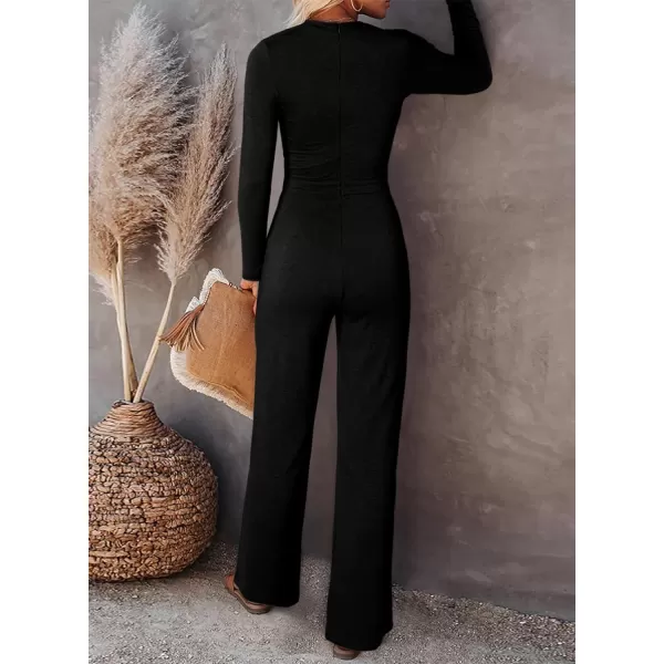 Happy Sailed Womens Jumpsuits Fall Fashion Long Sleeve Cutout High Waist Wide Leg Pants Rompers Jumpsuit