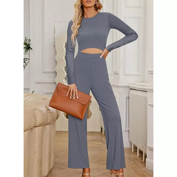 Happy Sailed Womens Jumpsuits Fall Fashion Long Sleeve Cutout High Waist Wide Leg Pants Rompers Jumpsuit