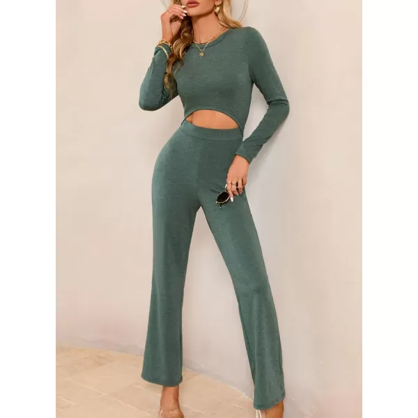 Happy Sailed Womens Jumpsuits Fall Fashion Long Sleeve Cutout High Waist Wide Leg Pants Rompers Jumpsuit