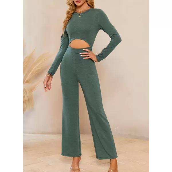 Happy Sailed Womens Jumpsuits Fall Fashion Long Sleeve Cutout High Waist Wide Leg Pants Rompers Jumpsuit