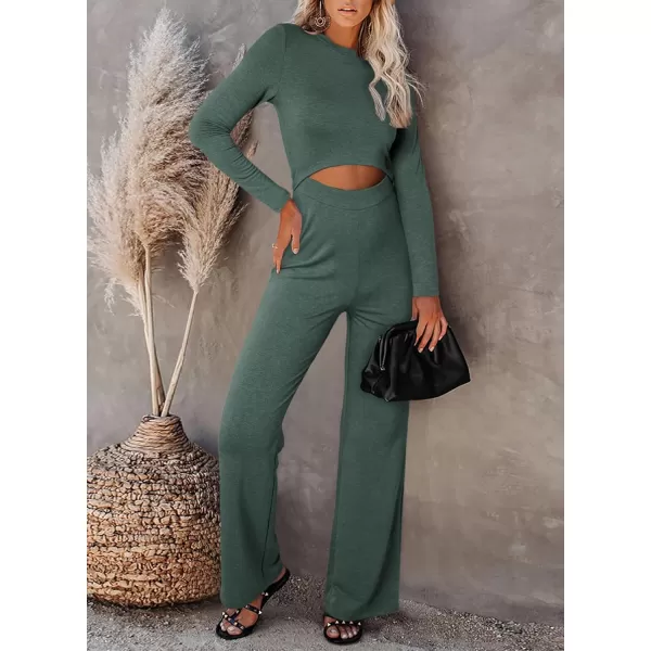 Happy Sailed Womens Jumpsuits Fall Fashion Long Sleeve Cutout High Waist Wide Leg Pants Rompers Jumpsuit