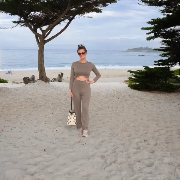 Happy Sailed Womens Jumpsuits Fall Fashion Long Sleeve Cutout High Waist Wide Leg Pants Rompers Jumpsuit