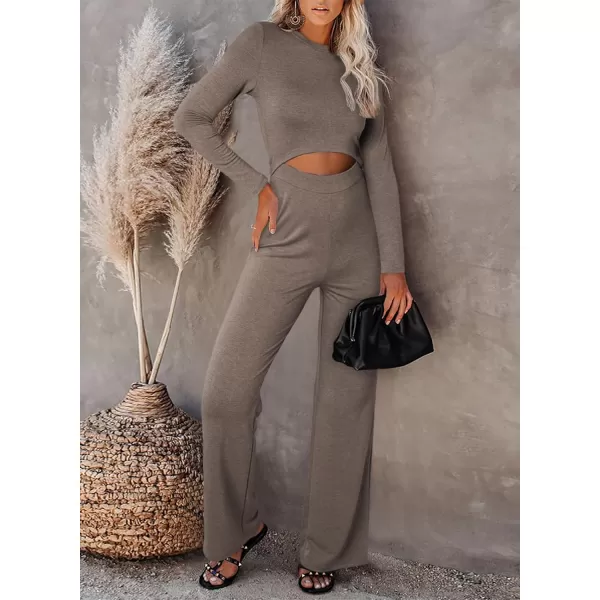 Happy Sailed Womens Jumpsuits Fall Fashion Long Sleeve Cutout High Waist Wide Leg Pants Rompers Jumpsuit