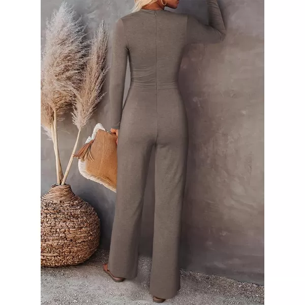 Happy Sailed Womens Jumpsuits Fall Fashion Long Sleeve Cutout High Waist Wide Leg Pants Rompers Jumpsuit