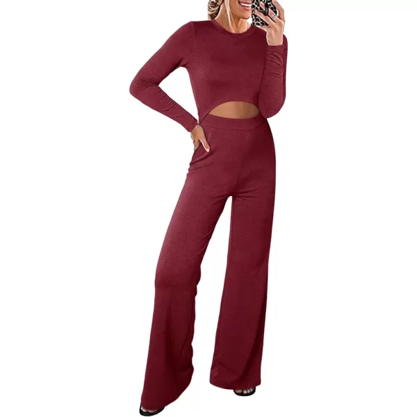 Happy Sailed Womens Jumpsuits Fall Fashion Long Sleeve Cutout High Waist Wide Leg Pants Rompers Jumpsuit