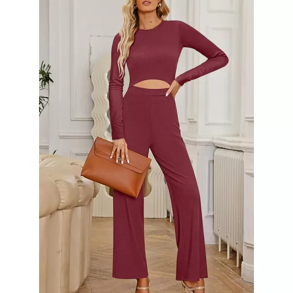 Happy Sailed Womens Jumpsuits Fall Fashion Long Sleeve Cutout High Waist Wide Leg Pants Rompers Jumpsuit