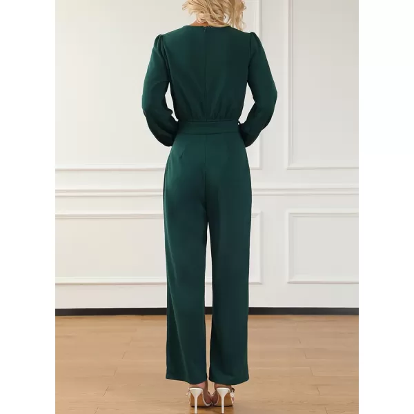 Happy Sailed Womens Jumpsuits Fashion Lace V Neck Long Sleeve Wide Leg Pants Romper with Belt