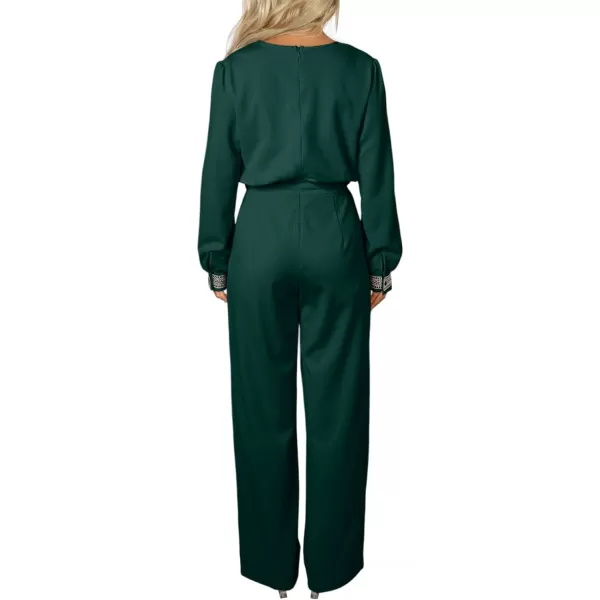 Happy Sailed Womens Jumpsuits Fashion Lace V Neck Long Sleeve Wide Leg Pants Romper with Belt