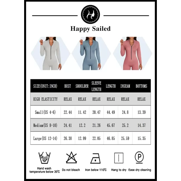 Happy Sailed Women's Jumpsuits Ribbed One Piece Workout Rompers Long Sleeve Front Zipper Bodycon Yoga Romper for Exercise