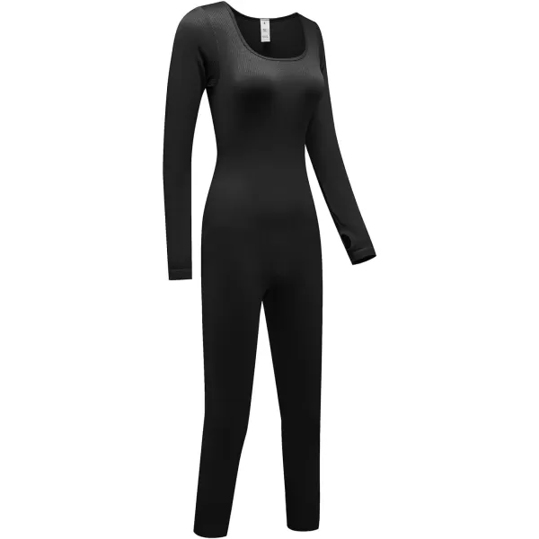 Happy Sailed Women's Jumpsuits Ribbed One Piece Workout Rompers Long Sleeve Front Zipper Bodycon Yoga Romper for Exercise