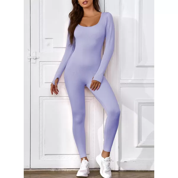 Happy Sailed Women's Jumpsuits Ribbed One Piece Workout Rompers Long Sleeve Front Zipper Bodycon Yoga Romper for Exercise