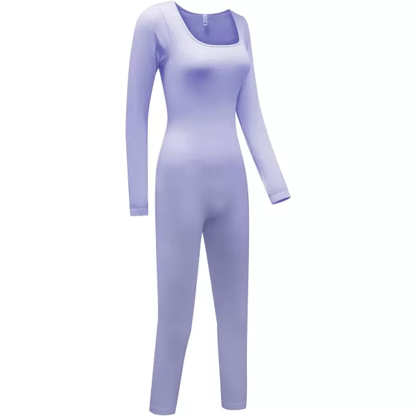 Happy Sailed Women's Jumpsuits Ribbed One Piece Workout Rompers Long Sleeve Front Zipper Bodycon Yoga Romper for Exercise