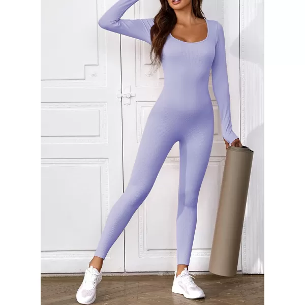 Happy Sailed Women's Jumpsuits Ribbed One Piece Workout Rompers Long Sleeve Front Zipper Bodycon Yoga Romper for Exercise