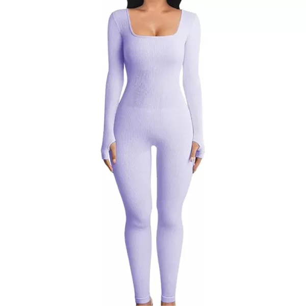 Happy Sailed Women's Jumpsuits Ribbed One Piece Workout Rompers Long Sleeve Front Zipper Bodycon Yoga Romper for Exercise