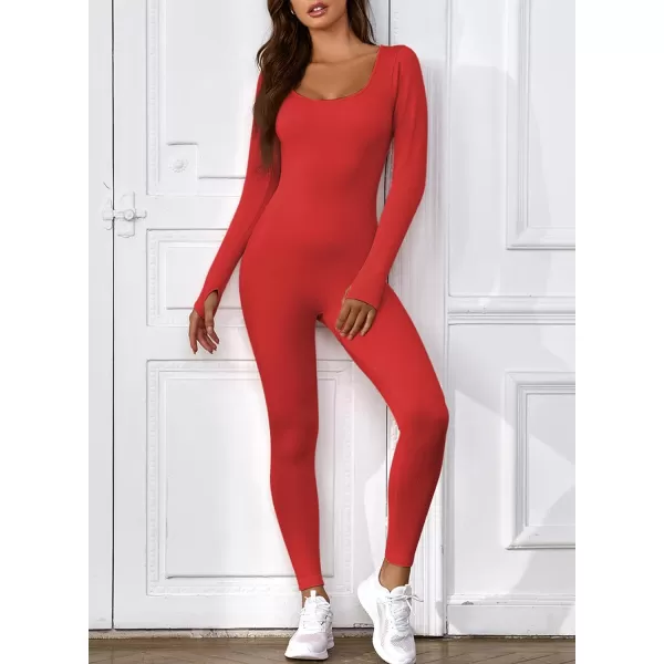 Happy Sailed Women's Jumpsuits Ribbed One Piece Workout Rompers Long Sleeve Front Zipper Bodycon Yoga Romper for Exercise