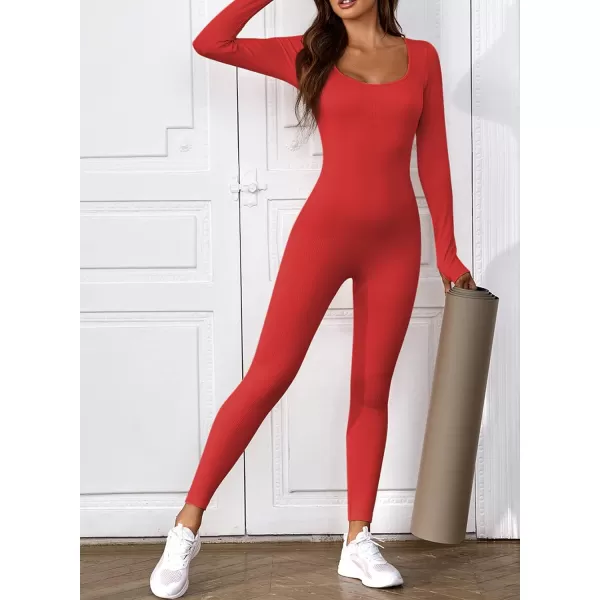 Happy Sailed Women's Jumpsuits Ribbed One Piece Workout Rompers Long Sleeve Front Zipper Bodycon Yoga Romper for Exercise