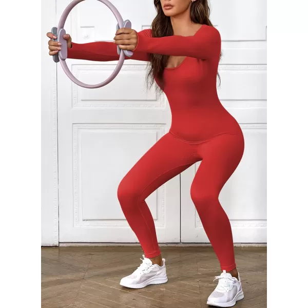 Happy Sailed Women's Jumpsuits Ribbed One Piece Workout Rompers Long Sleeve Front Zipper Bodycon Yoga Romper for Exercise