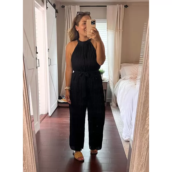 Happy Sailed Women's Jumpsuits Summer Sleeveless Halter Neck Wasit Belt Wide Leg Pants Romper Chiffon Jumpers Casual