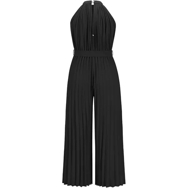 Happy Sailed Women's Jumpsuits Summer Sleeveless Halter Neck Wasit Belt Wide Leg Pants Romper Chiffon Jumpers Casual