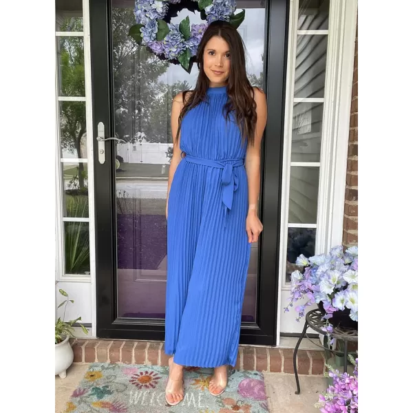Happy Sailed Women's Jumpsuits Summer Sleeveless Halter Neck Wasit Belt Wide Leg Pants Romper Chiffon Jumpers Casual