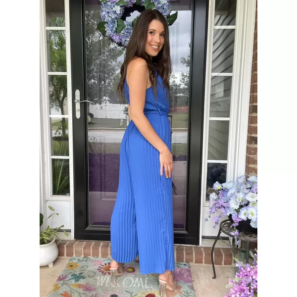 Happy Sailed Women's Jumpsuits Summer Sleeveless Halter Neck Wasit Belt Wide Leg Pants Romper Chiffon Jumpers Casual