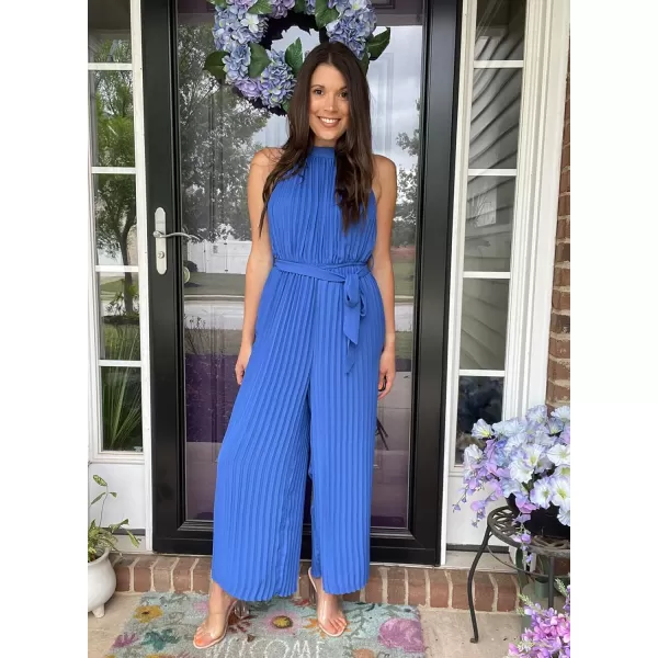 Happy Sailed Women's Jumpsuits Summer Sleeveless Halter Neck Wasit Belt Wide Leg Pants Romper Chiffon Jumpers Casual