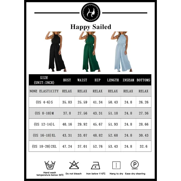 Happy Sailed Women's Jumpsuits Summer Sleeveless Halter Neck Wasit Belt Wide Leg Pants Romper Chiffon Jumpers Casual